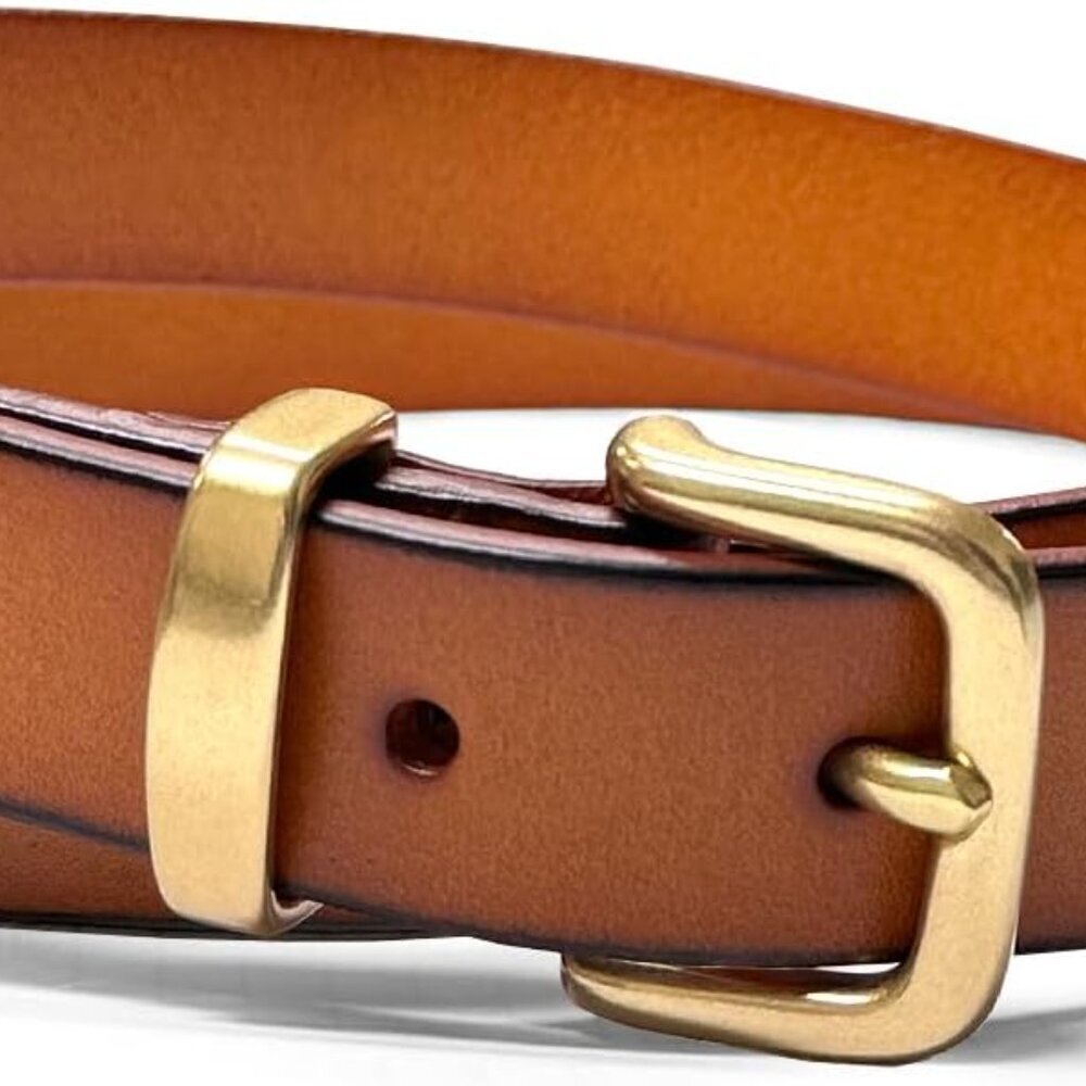 Women's Leather Casual Dress Belt 1 Inch Wide Skinny Adjustable for Comfort